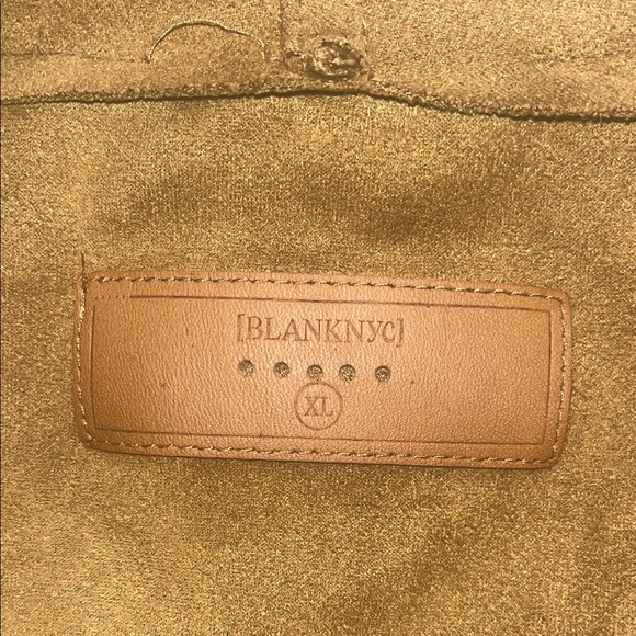 BlankNYC Womens Faux Suede Drape Front Moto Jacket Full Zip Camel Brown Size XL - Picture 7 of 9